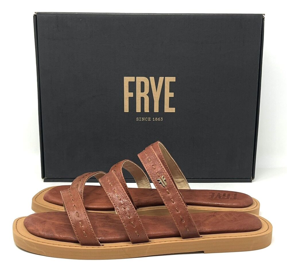 Frye Faye Strappy Slides Sandals Womens Size 10 Cognac Brown 40366 Leather NIB
